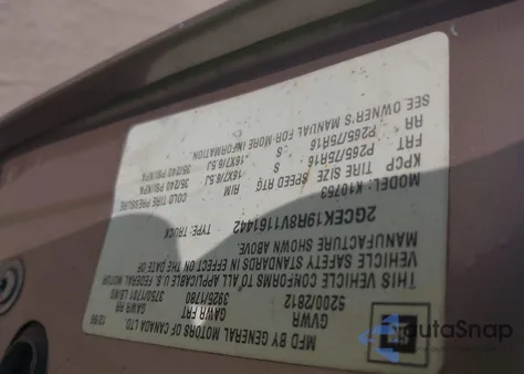 1997 Chevrolet K1500 Fleetside z USA, uszkodzony, nr VIN 2GCEK19R8V1161442